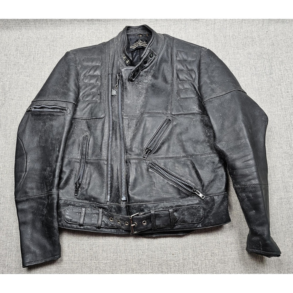 VINTAGE Harley Davidson Jacket Mens 40 Black Leather Padded Belted Hein Gericke